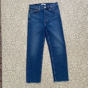 RE/DONE 70s Stove Pipe High Rise Jeans Size 27 (28x26) In Mid 70s Color Raw Hem